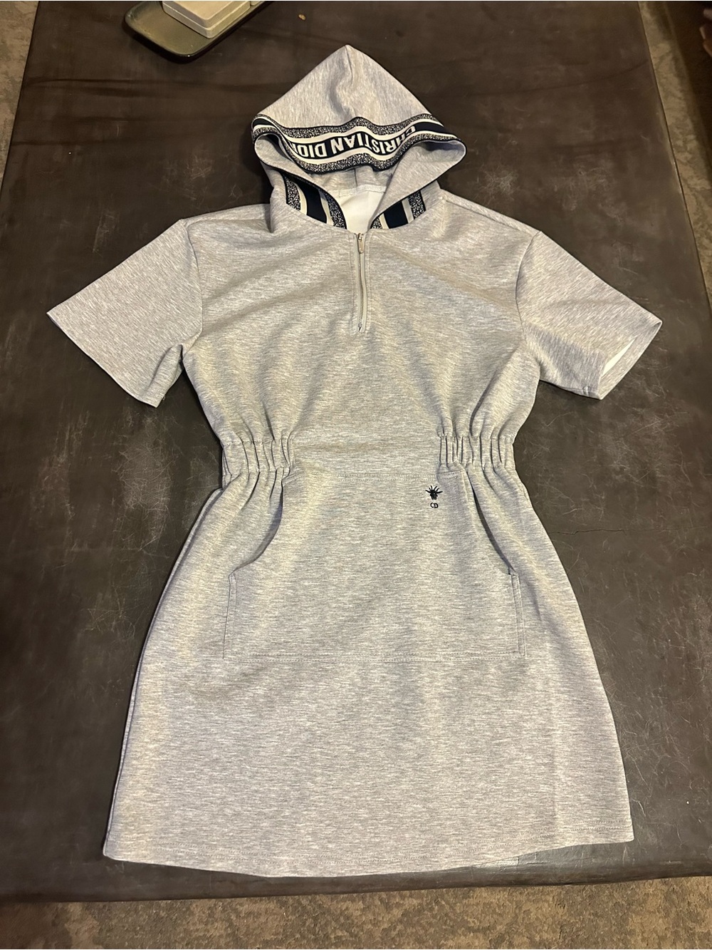 Dior like Gray Hooded Short-Sleeve Dress
